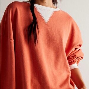 Free People Classic crew colorblock sweatshirt in red mango combo size small